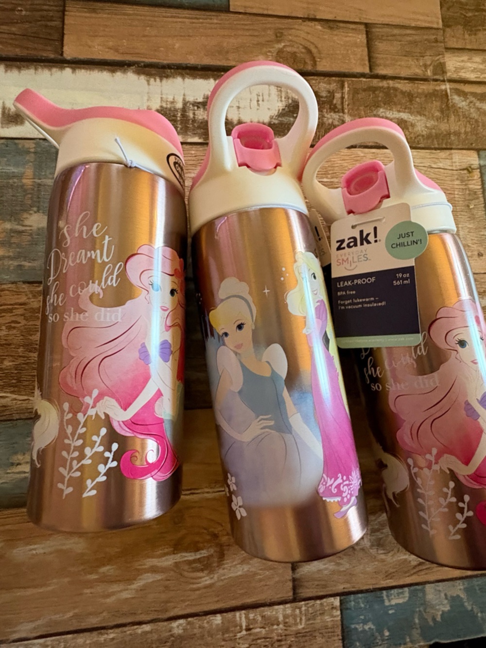 NEW- Zak! Disney Princess 
Rose gold Stainless Steel Water Bottle 
YOU GET TWO